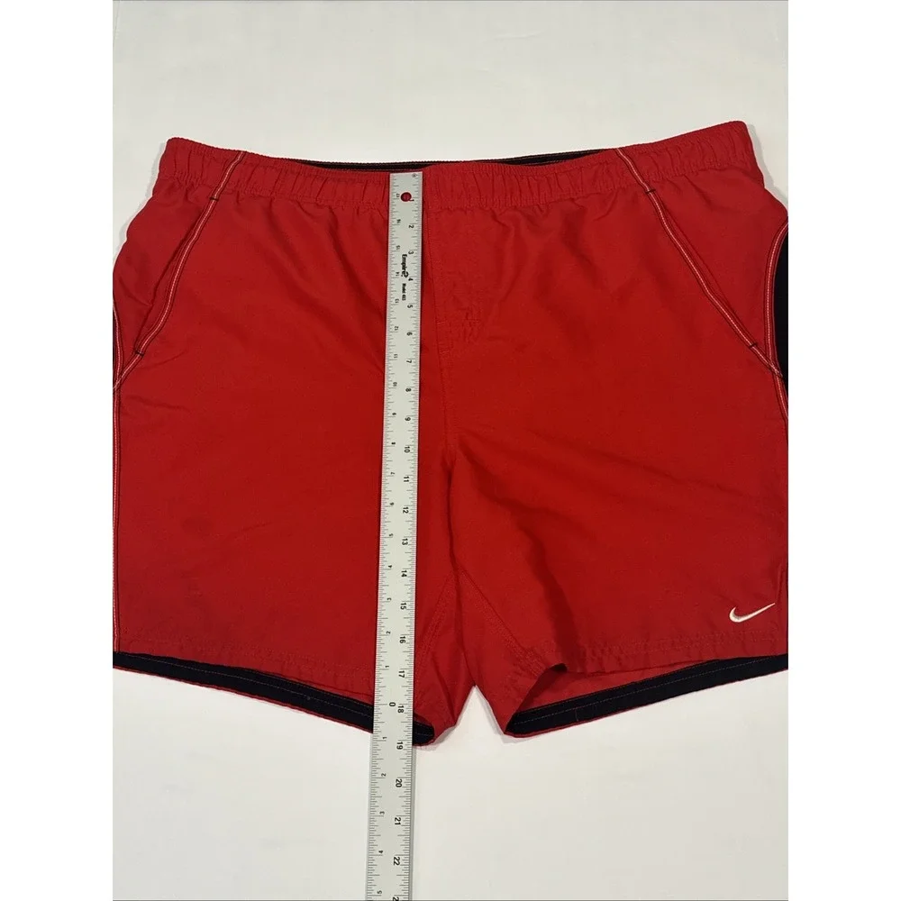 Nike Swim Shorts Mesh Lined Drawstring Red Black Cargo‎ Swoosh Men's Size XL